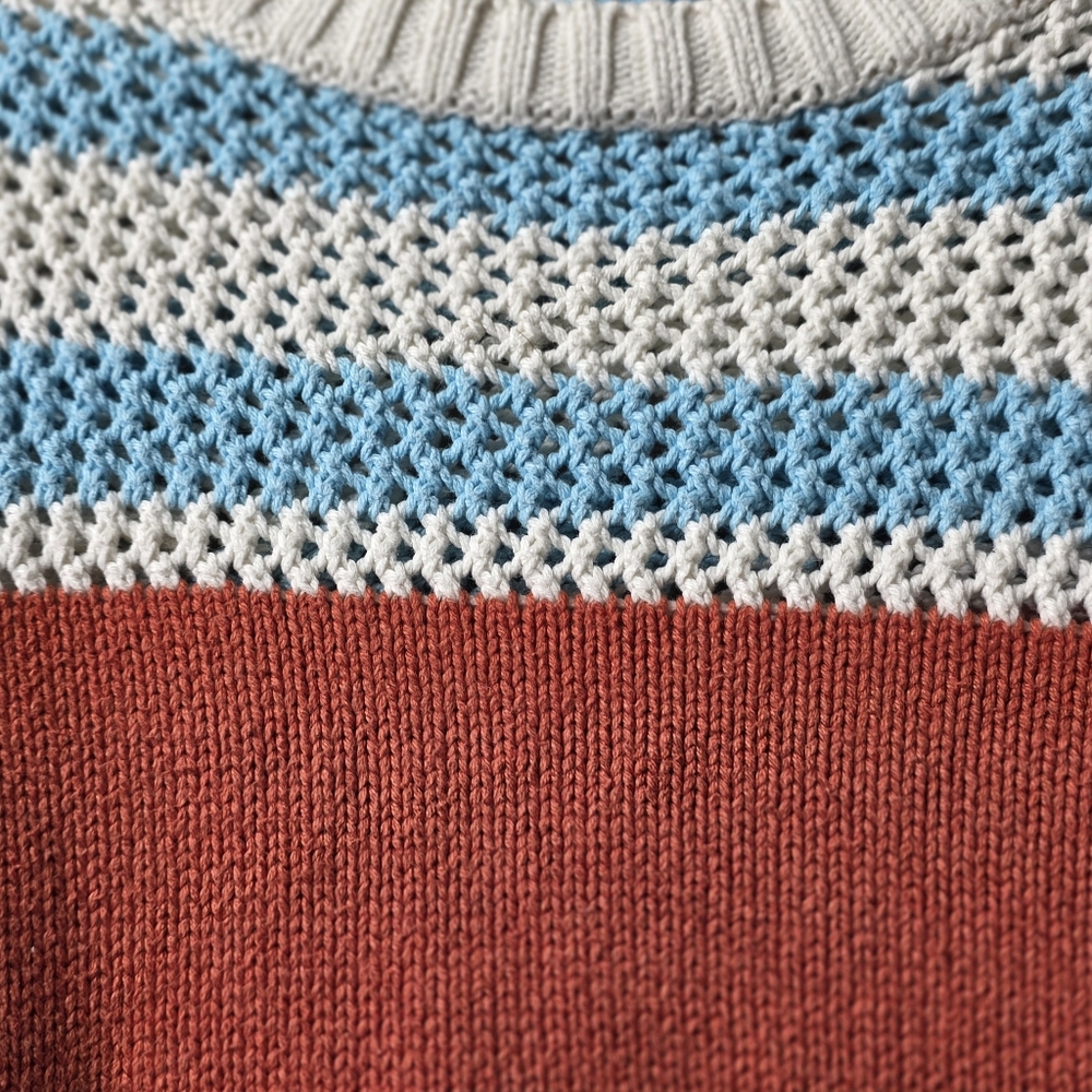 American Eagle Outfitters Striped Open Weave Sweater Womens M Orange White Blue - Picture 4 of 6